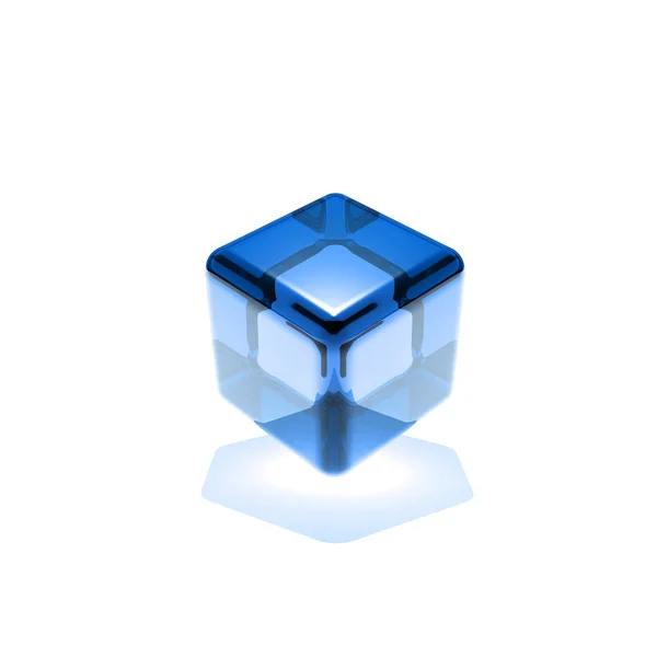 Cubo de vidro azul girado — Fotografia de Stock
