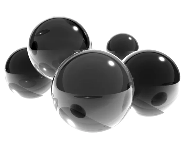 5 black glass spheres — Stock Photo, Image