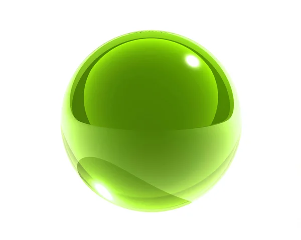 Esfera de vidro verde brilhante isolada — Fotografia de Stock
