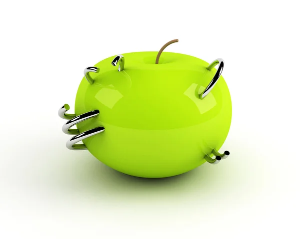 Künstlicher Apfel mit Stahlringen — Stockfoto