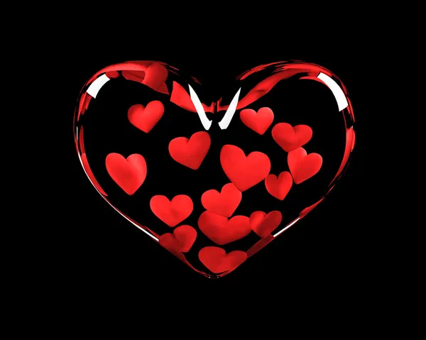 Coração de vidro com 14 corações dentro — Fotografia de Stock