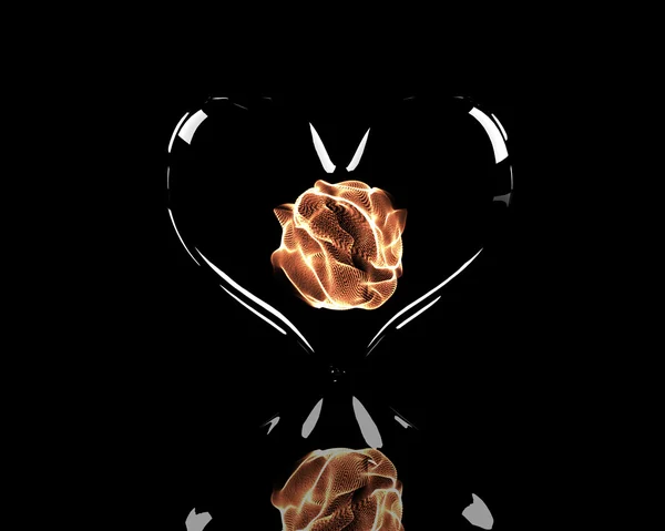 Стеклянное сердце с огненным шаром внутри — стоковое фото