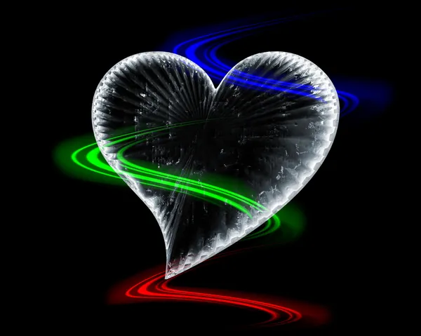 Ледяное сердце в темноте с волнами RGB — стоковое фото