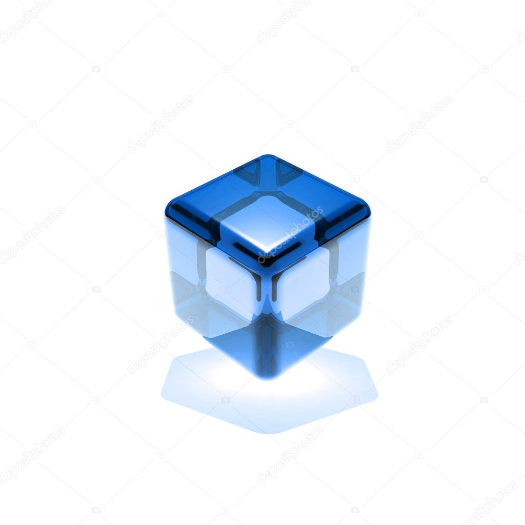 Blue glass cube rotated
