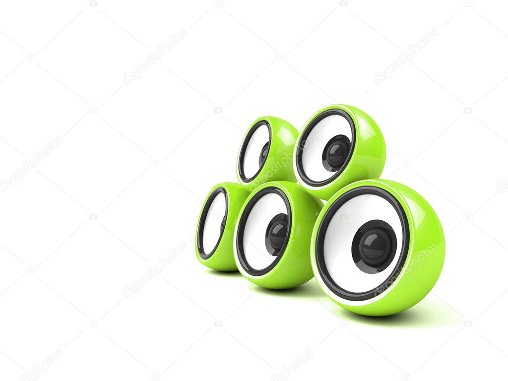 Bright green audio system on white