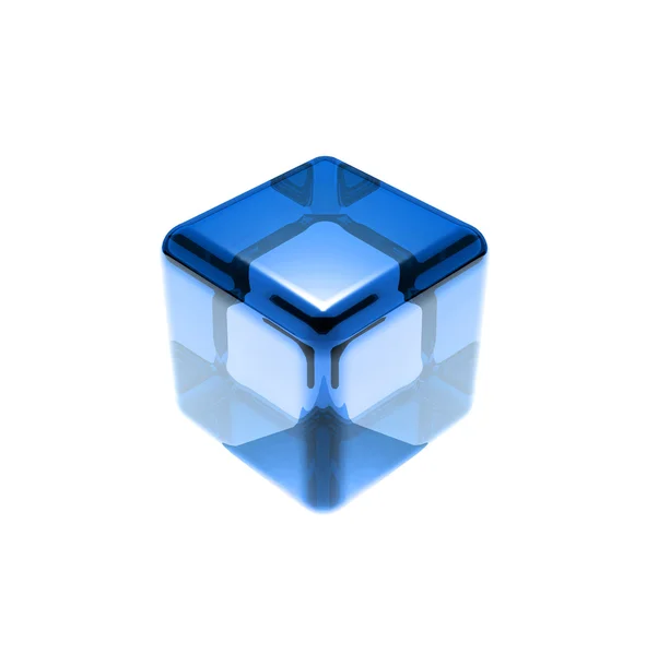 Cubo de vidro azul isolado — Fotografia de Stock