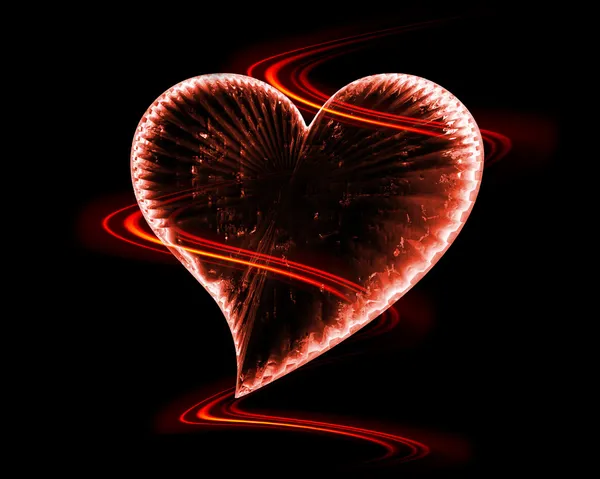 Červené ledové srdce s ohnivé vlny a okolí — Stock fotografie