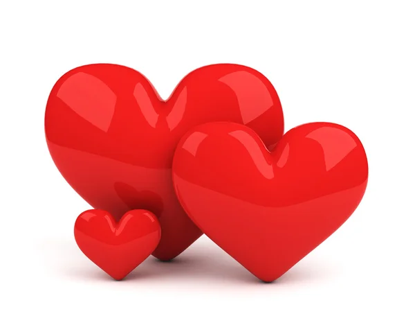 Tři červené srdce — Stock fotografie