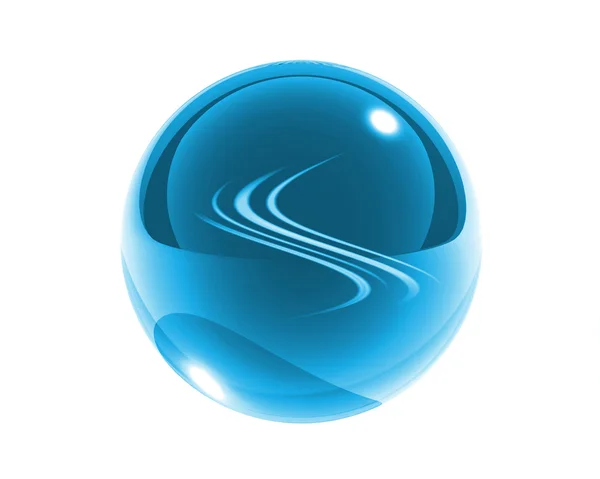 Esfera de vidro azul com ondas isoladas — Fotografia de Stock