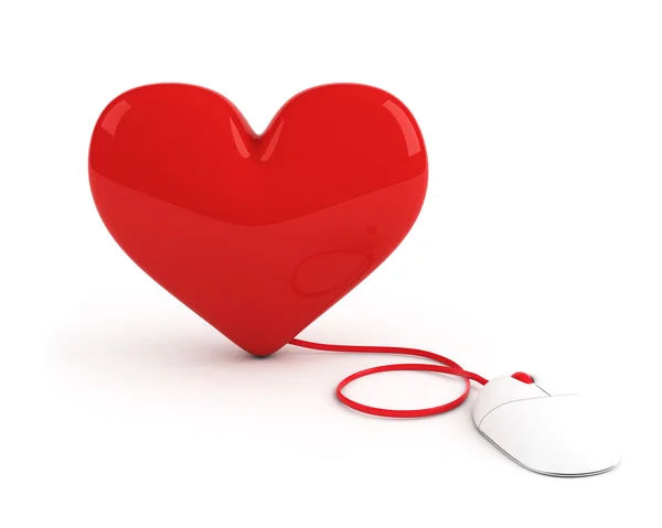Czerwone serce kontrolowane przez komputer mysz — Zdjęcie stockowe