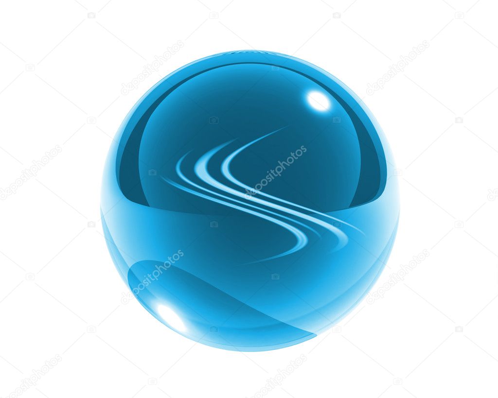 Blue glass sphere with waves isolated