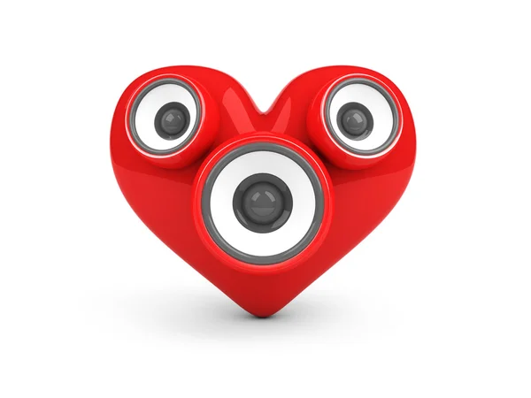 Coeur rouge avec haut-parleurs sur blanc — Photo