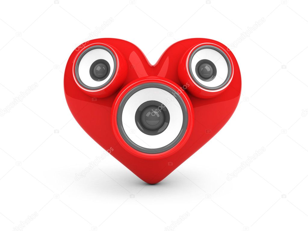 Red heart with speakers over white