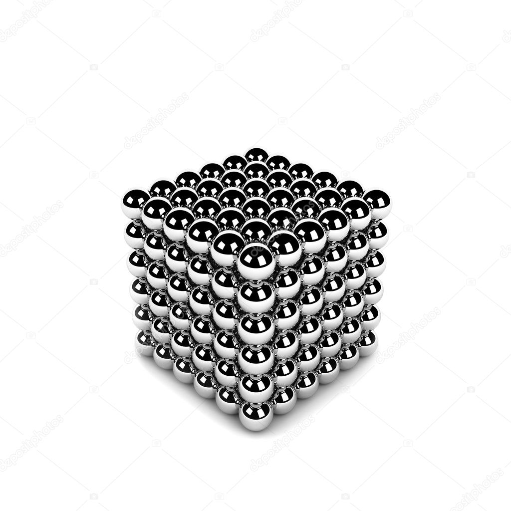 Magnetic metal spheres over white