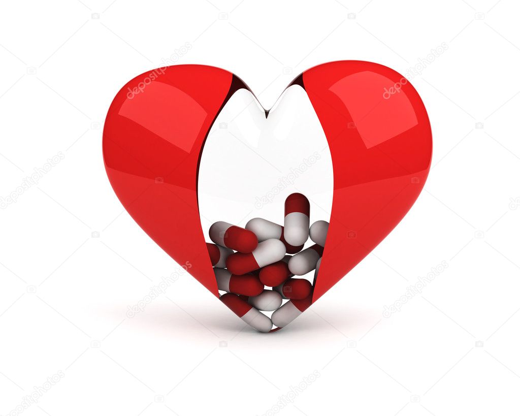 Transparent heart with pills inside