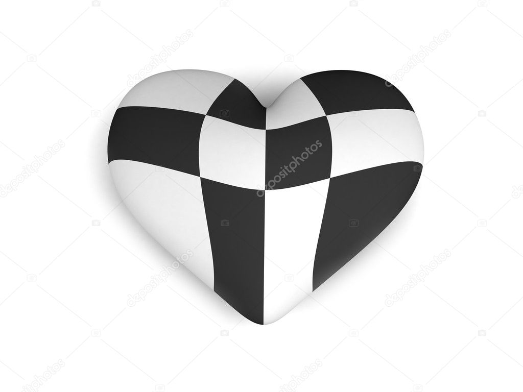 Black and white heart over white