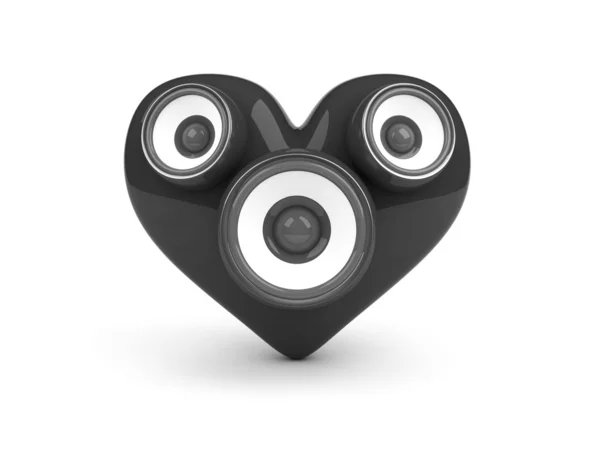 Schwarzes Herz mit Lautsprecher über Weiß — Stockfoto