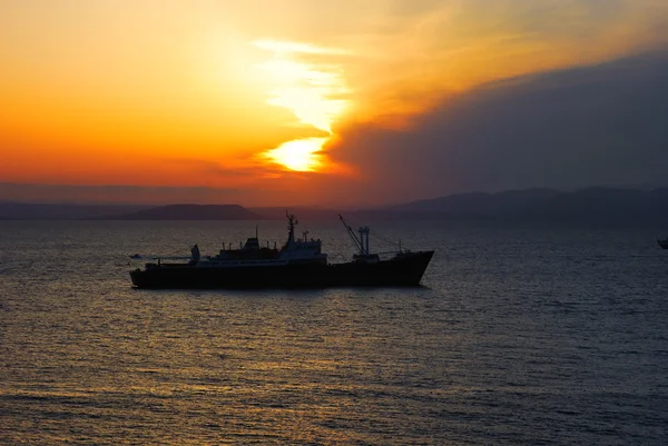 stock image Ship in evening sea