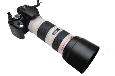 Camera with teleobjective lens clipart