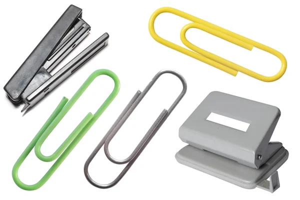 Stapler, puncher and paper clips — Stock Photo, Image