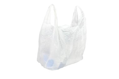 Beyaz backgr altında beyaz plastik torba