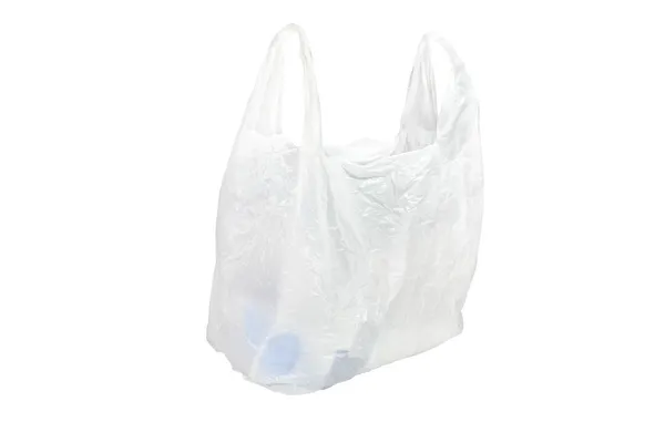 Saco de plástico branco sob o backgr branco — Fotografia de Stock