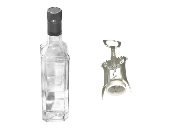 Abridor y botella de vodka — Foto de Stock