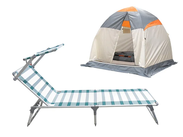 Tält och camp säng — Stockfoto