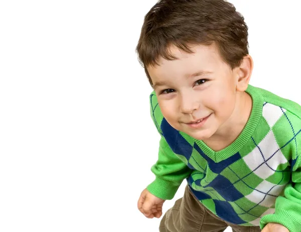 Усміхнений маленький хлопчик з дивними очима — стокове фото