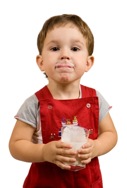 Chlapec nápoje mléko Stock Fotografie