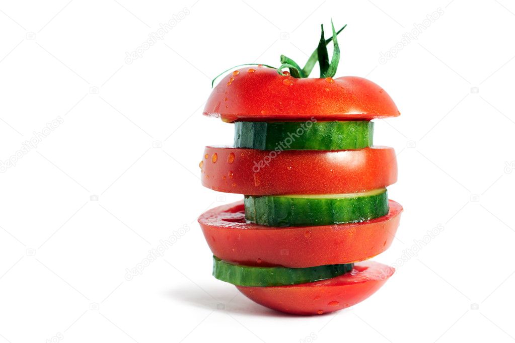 Ripe tomato and cucumber