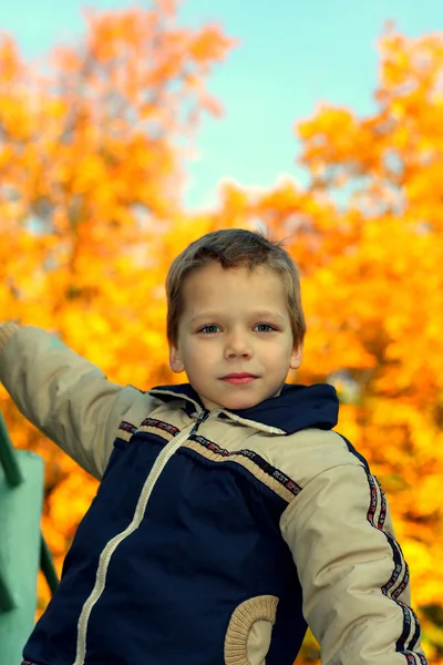 Мальчик осенью — стоковое фото