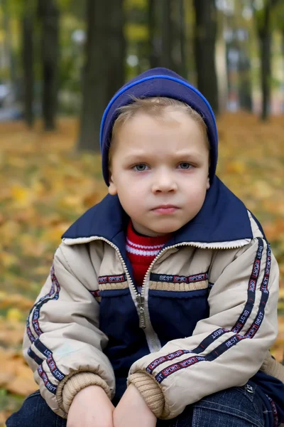 Vážné chlapec na podzim — Stock fotografie