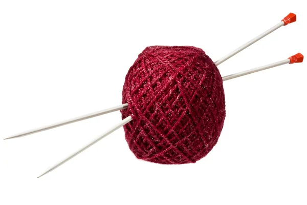 Hank of threads pierced by knitting spok — Stock Photo, Image