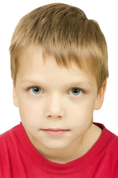 stock image Serious boy on white