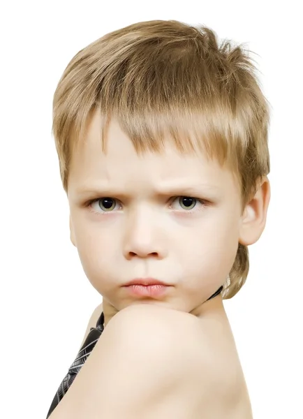 Schattige jongen met boos expressie — Stockfoto