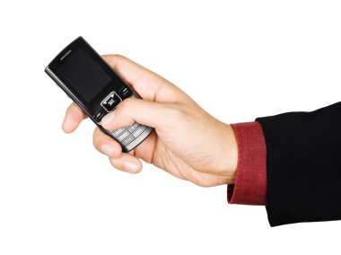 Businessman's hand holding a phone clipart