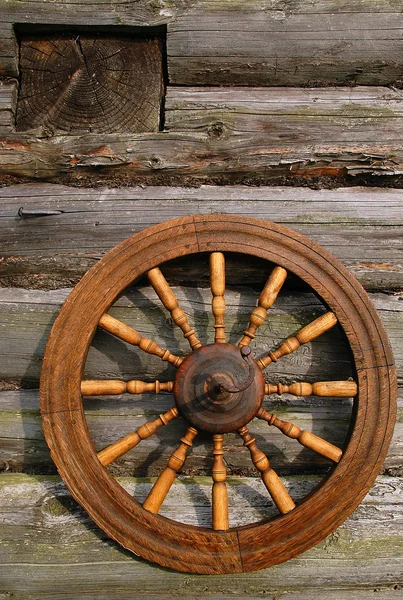 Vintage Spinning Wheel Wall Wooden House Russia Royalty Free Stock Images