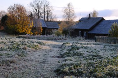 Russian Village After First Frosty Night clipart