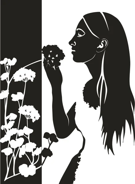 Chica con flor en negro 04 — Vector de stock