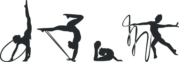 Ensemble silhouette gymnaste noir 02 — Image vectorielle