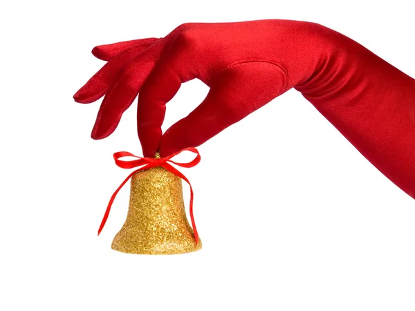 Hand with golden bell — Stock Photo, Image