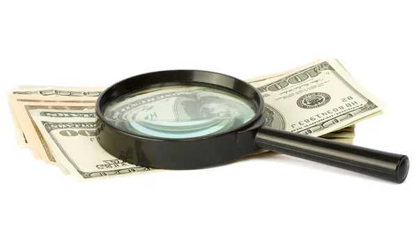 Dollars with magnifying glass — Stock Photo, Image