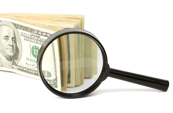 Dollars with magnifying glass — Stock Photo, Image