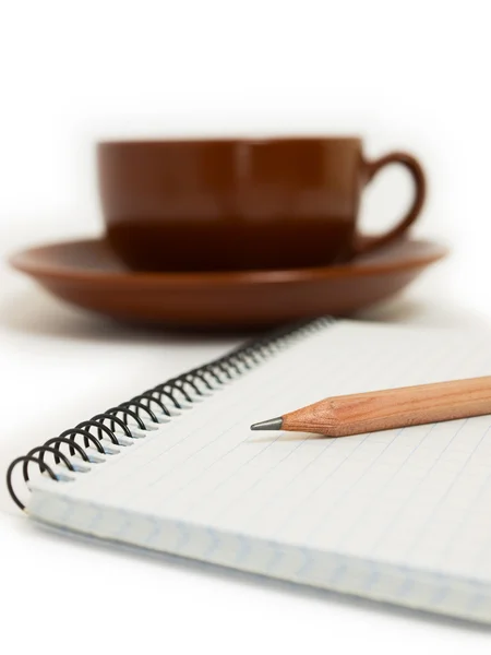 Potlood & notebook & koffie — Stockfoto