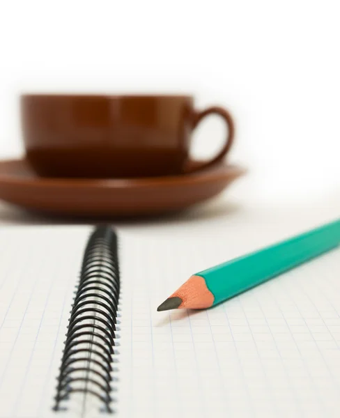 Potlood & notebook & koffie — Stockfoto