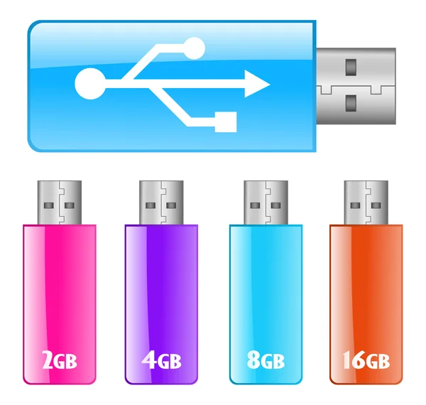Farvet USB-flashdrev – Stock-vektor