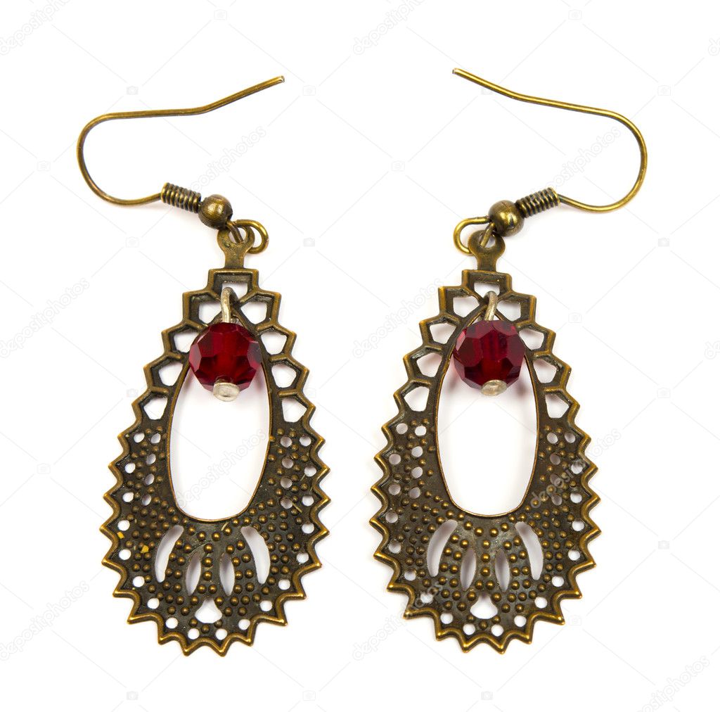 Pair of earrings isolated on the white b