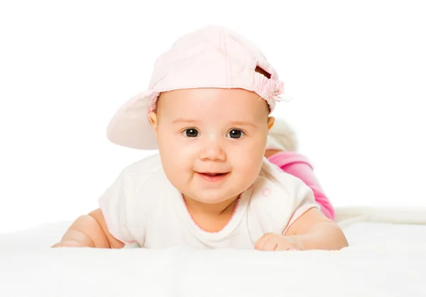 Portrait baby girl wearing pink hat — Stock Photo, Image