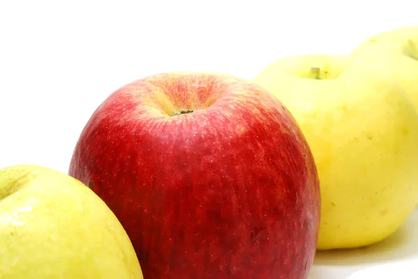 Roter Apfel zwischen gelb — Stockfoto